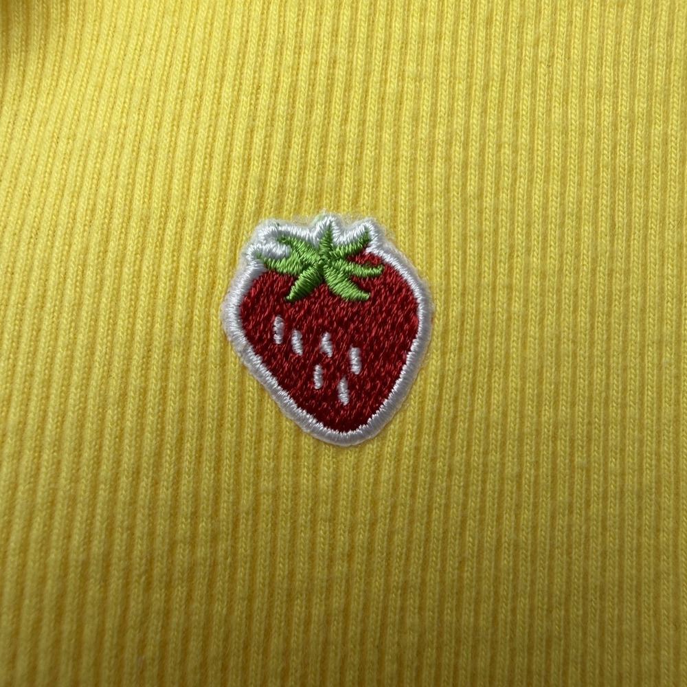 VTG Y2K Old Navy Womens Embroidered Strawberry Ribbed Lace Up Tank Size M Yellow - Picture 9 of 13